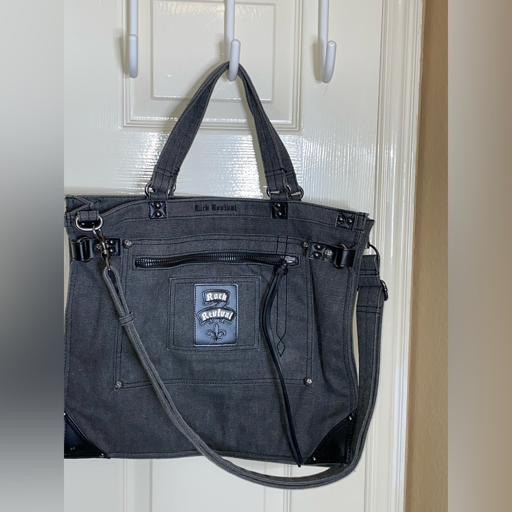 ROCK REVIVAL Gray Canvas Messenger Bag, Crossbody, Shoulder Tote13x16‌‌‌